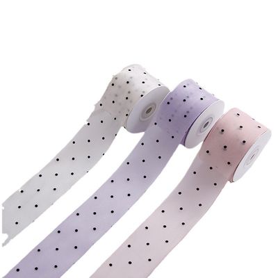 qualité  25mm-50mm Organza Ribbon With Dot Pattern Printed Polyester Organza Ribbon OEM Eco Friendly usine