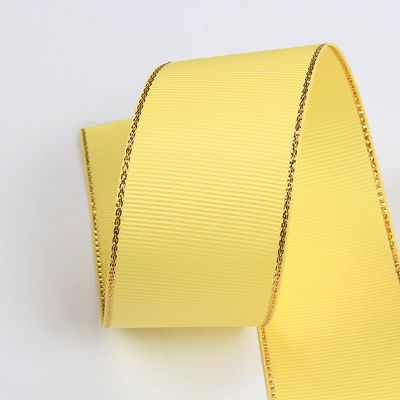 2.5cm Polyester bordure dorée double face ruban gros grain pour arbre de Noël et poignées de sac
