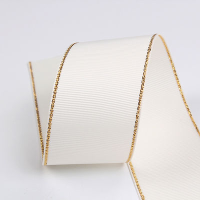 2.5cm Polyester bordure dorée double face ruban gros grain pour arbre de Noël et poignées de sac