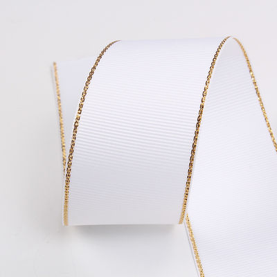 2.5cm Polyester bordure dorée double face ruban gros grain pour arbre de Noël et poignées de sac