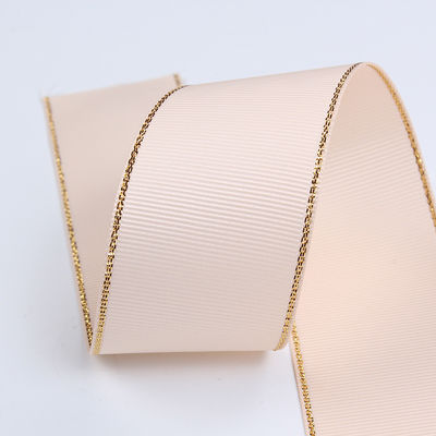 2.5cm Polyester bordure dorée double face ruban gros grain pour arbre de Noël et poignées de sac
