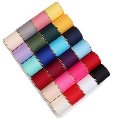 2.5cm Polyester bordure dorée double face ruban gros grain pour arbre de Noël et poignées de sac