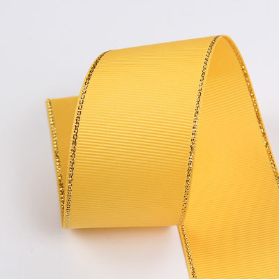 2.5cm Polyester bordure dorée double face ruban gros grain pour arbre de Noël et poignées de sac