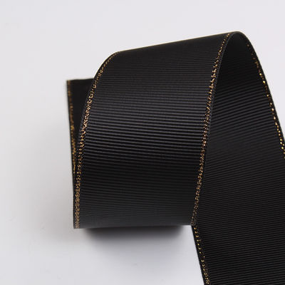 2.5cm Polyester bordure dorée double face ruban gros grain pour arbre de Noël et poignées de sac