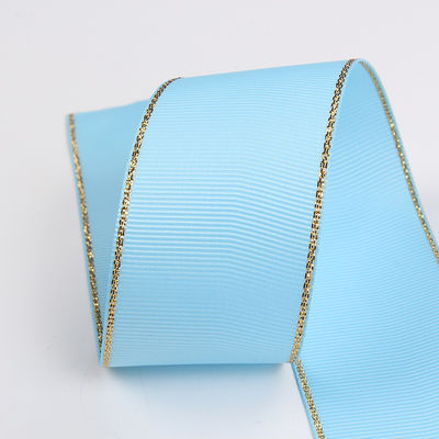 2.5cm Polyester bordure dorée double face ruban gros grain pour arbre de Noël et poignées de sac