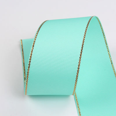 2.5cm Polyester bordure dorée double face ruban gros grain pour arbre de Noël et poignées de sac