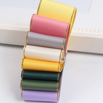 2.5cm Polyester bordure dorée double face ruban gros grain pour arbre de Noël et poignées de sac