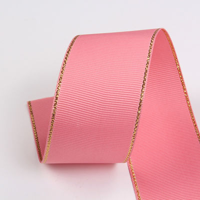 2.5cm Polyester bordure dorée double face ruban gros grain pour arbre de Noël et poignées de sac