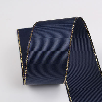 2.5cm Polyester bordure dorée double face ruban gros grain pour arbre de Noël et poignées de sac