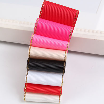 2.5cm Polyester bordure dorée double face ruban gros grain pour arbre de Noël et poignées de sac