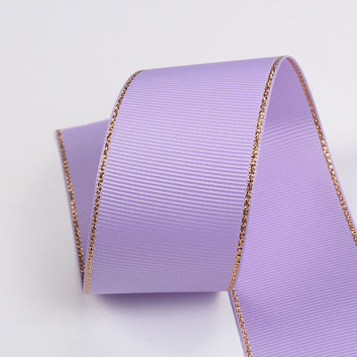 2.5cm Polyester bordure dorée double face ruban gros grain pour arbre de Noël et poignées de sac