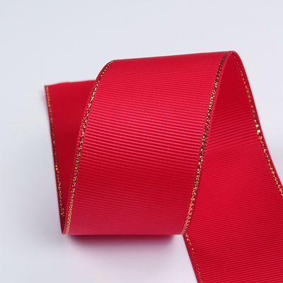 2.5cm Polyester bordure dorée double face ruban gros grain pour arbre de Noël et poignées de sac
