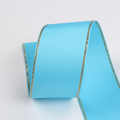 2.5cm Polyester bordure dorée double face ruban gros grain pour arbre de Noël et poignées de sac