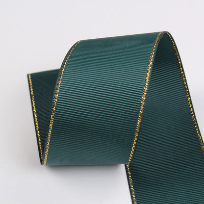 2.5cm Polyester bordure dorée double face ruban gros grain pour arbre de Noël et poignées de sac