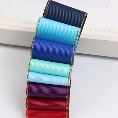 2.5cm Polyester bordure dorée double face ruban gros grain pour arbre de Noël et poignées de sac