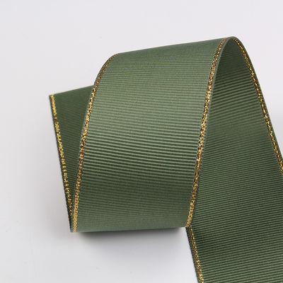 2.5cm Polyester bordure dorée double face ruban gros grain pour arbre de Noël et poignées de sac