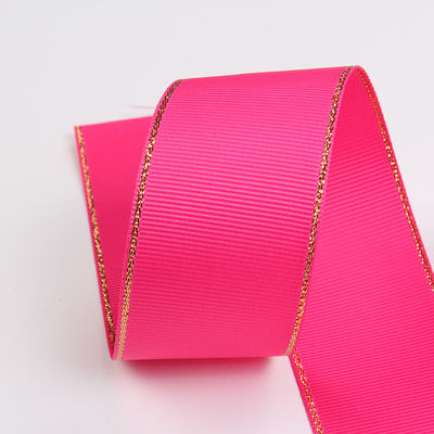 2.5cm Polyester bordure dorée double face ruban gros grain pour arbre de Noël et poignées de sac