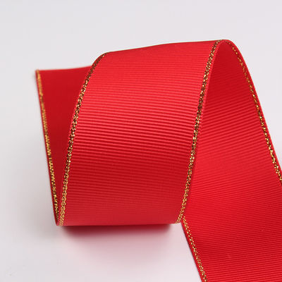 2.5cm Polyester bordure dorée double face ruban gros grain pour arbre de Noël et poignées de sac