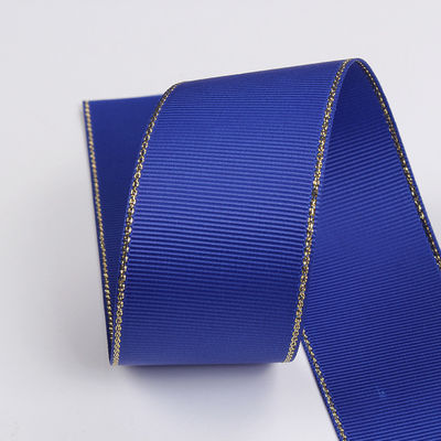 2.5cm Polyester bordure dorée double face ruban gros grain pour arbre de Noël et poignées de sac