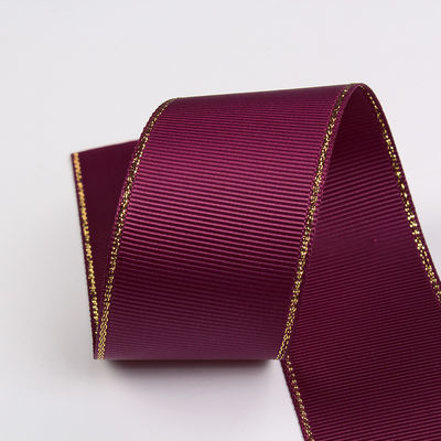 2.5cm Polyester bordure dorée double face ruban gros grain pour arbre de Noël et poignées de sac