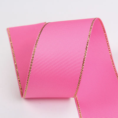 2.5cm Polyester bordure dorée double face ruban gros grain pour arbre de Noël et poignées de sac
