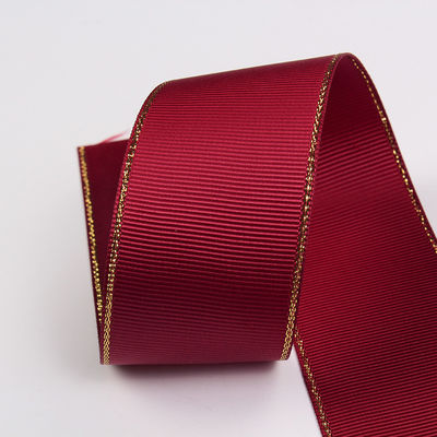 2.5cm Polyester bordure dorée double face ruban gros grain pour arbre de Noël et poignées de sac