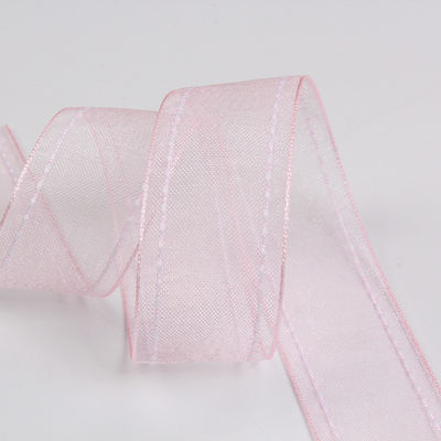 25 mm de couleur 38 mm de bord cousu Ruban d'organes en polyester pour emballage cadeau fleur