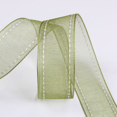 25 mm de couleur 38 mm de bord cousu Ruban d'organes en polyester pour emballage cadeau fleur