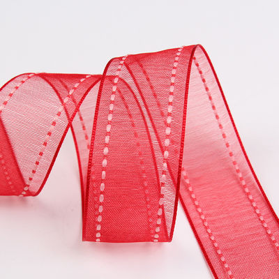 25 mm de couleur 38 mm de bord cousu Ruban d'organes en polyester pour emballage cadeau fleur