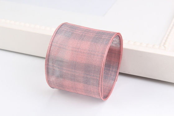 Ruban d'organes en polyester à carreaux de 6 mm à 38 mm pour emballage cadeau de chocolat à fleurs