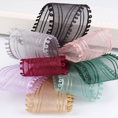 16mm-38mm rouleaux de ruban d'organza double cercle bordure rouge ruban transparent
