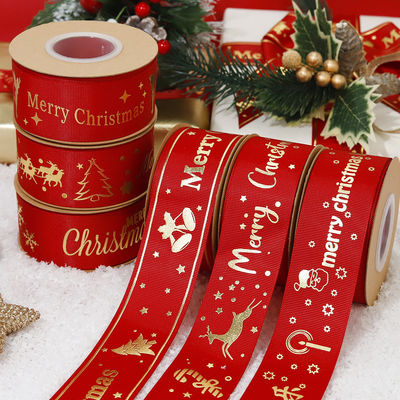 Ruban de Noël imprimé en feuille d'or Ruban de Noël personnalisé en rouge