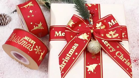 Ruban de Noël imprimé en feuille d'or Ruban de Noël personnalisé en rouge