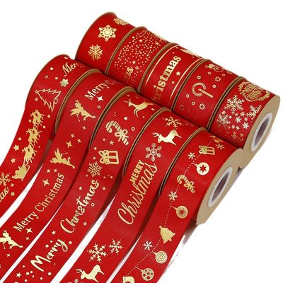 Ruban de Noël imprimé en feuille d'or Ruban de Noël personnalisé en rouge