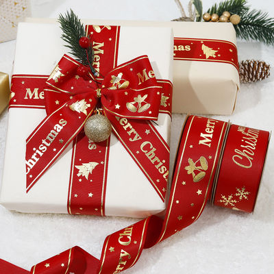 Ruban de Noël imprimé en feuille d'or Ruban de Noël personnalisé en rouge