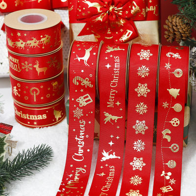 Ruban de Noël imprimé en feuille d'or Ruban de Noël personnalisé en rouge