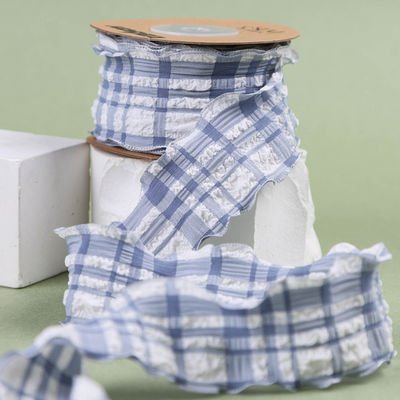 Corée La corde bleue et blanche du ruban gingham 38mm polyester ruban rose tartan