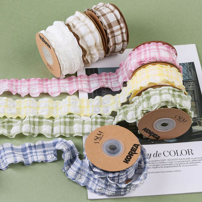 Corée La corde bleue et blanche du ruban gingham 38mm polyester ruban rose tartan