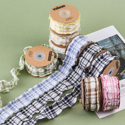 Corée La corde bleue et blanche du ruban gingham 38mm polyester ruban rose tartan