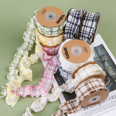 Corée La corde bleue et blanche du ruban gingham 38mm polyester ruban rose tartan
