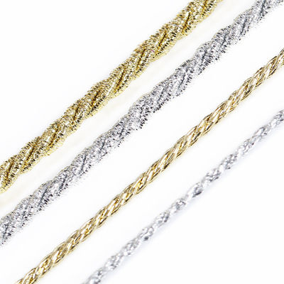Corde en polyester tressée en or et argentée en 5 mm tressée en 3 brins