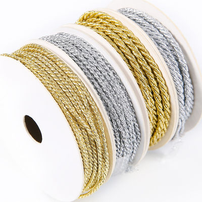 Corde en polyester tressée en or et argentée en 5 mm tressée en 3 brins
