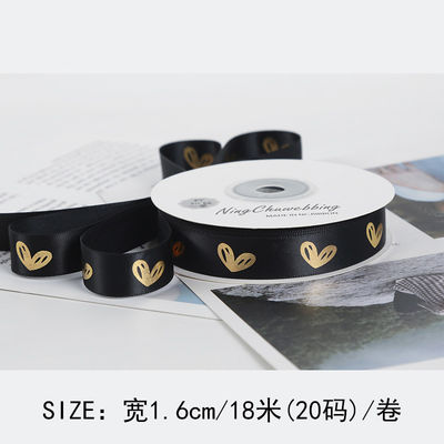 16 mm modèle de cœur en feuille d'or ruban imprimé pour l'emballage et la décoration des cadeaux