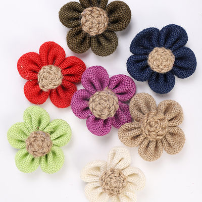 Fleurs à ruban de 8 cm à l'écorce en rose orange noir fleur de corde de jute