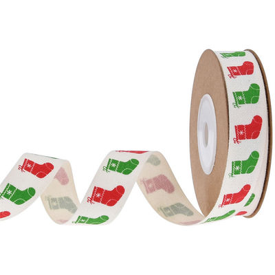 15mm*3y Ruban cadeau de Noël Ruban de coton blanc imprimé Pour les cadeaux