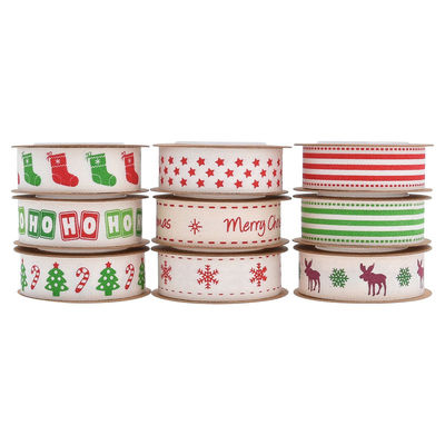 15mm*3y Ruban cadeau de Noël Ruban de coton blanc imprimé Pour les cadeaux
