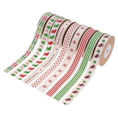 15mm*3y Ruban cadeau de Noël Ruban de coton blanc imprimé Pour les cadeaux