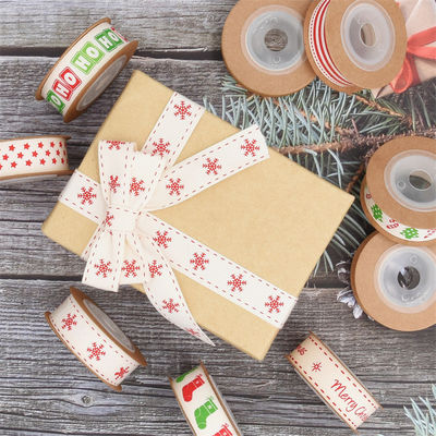 15mm*3y Ruban cadeau de Noël Ruban de coton blanc imprimé Pour les cadeaux