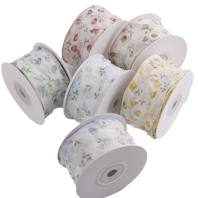 Ruban d'organes de 40 mm 50 mm avec ruban de polyester imprimé floral OEM Eco Friendly