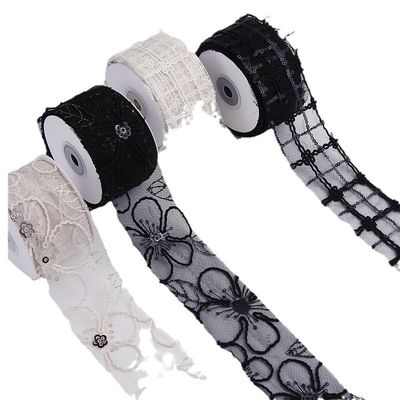 Ruban en maille de polyester brillant de 50 mm avec ruban en jacquard floral